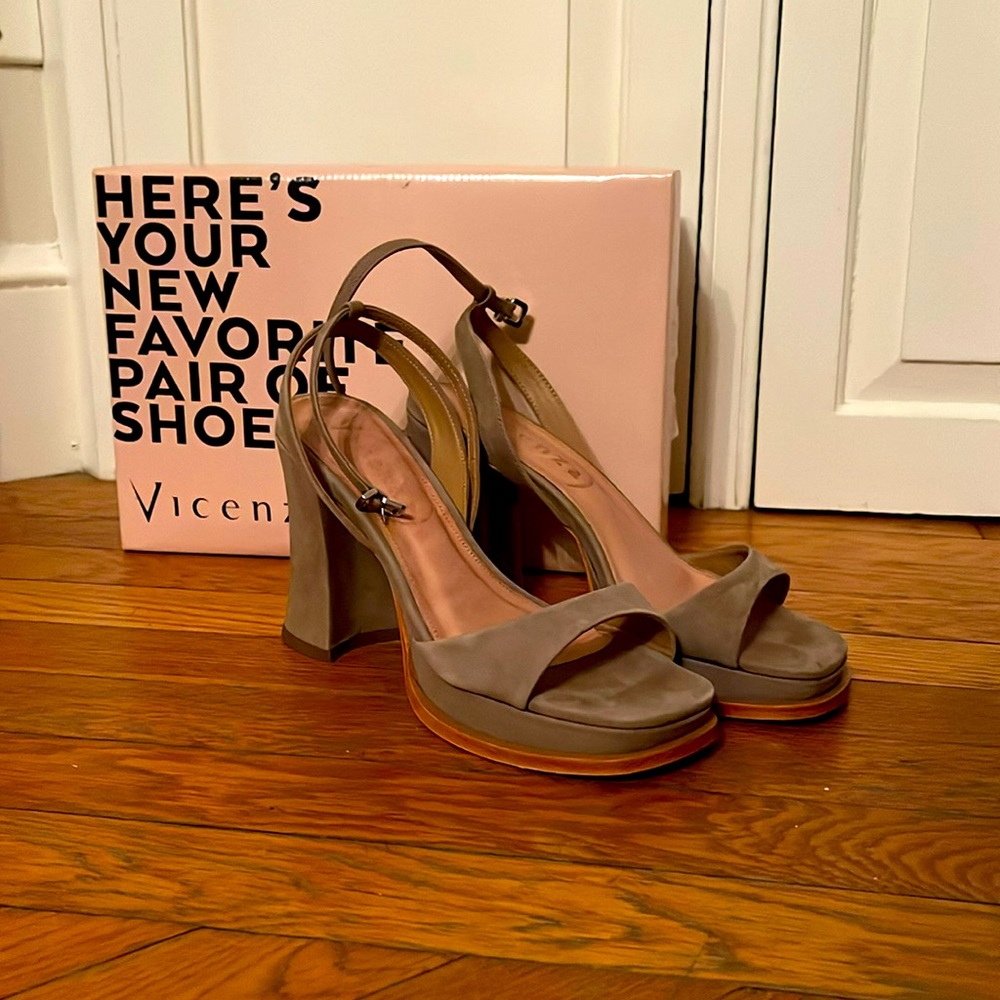 ANTHROPOLOGIE Vicenza Leather Suede Strappy Platform Heels Shoes Size 38 NWT